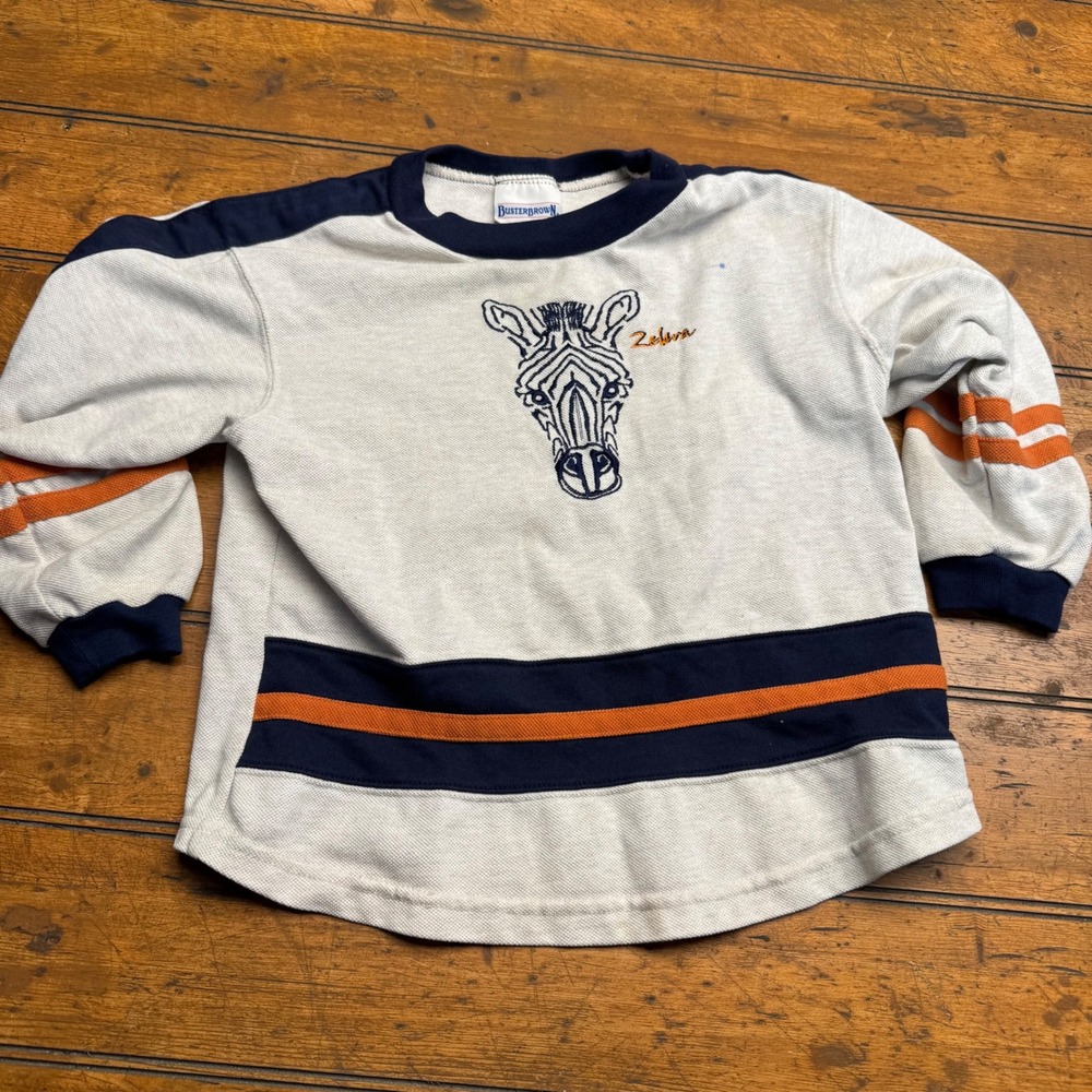 Buster Brown vintage Kids Size 7 Zebra Embroidered Pullover‎ Sweatshirt flaw